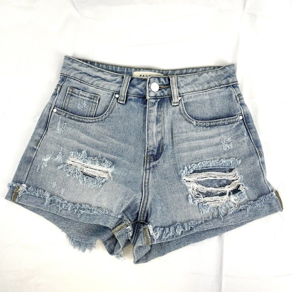 PacSun Pants - Pacsun Blue Denim Mom Short Distressed Cut Off Size 25